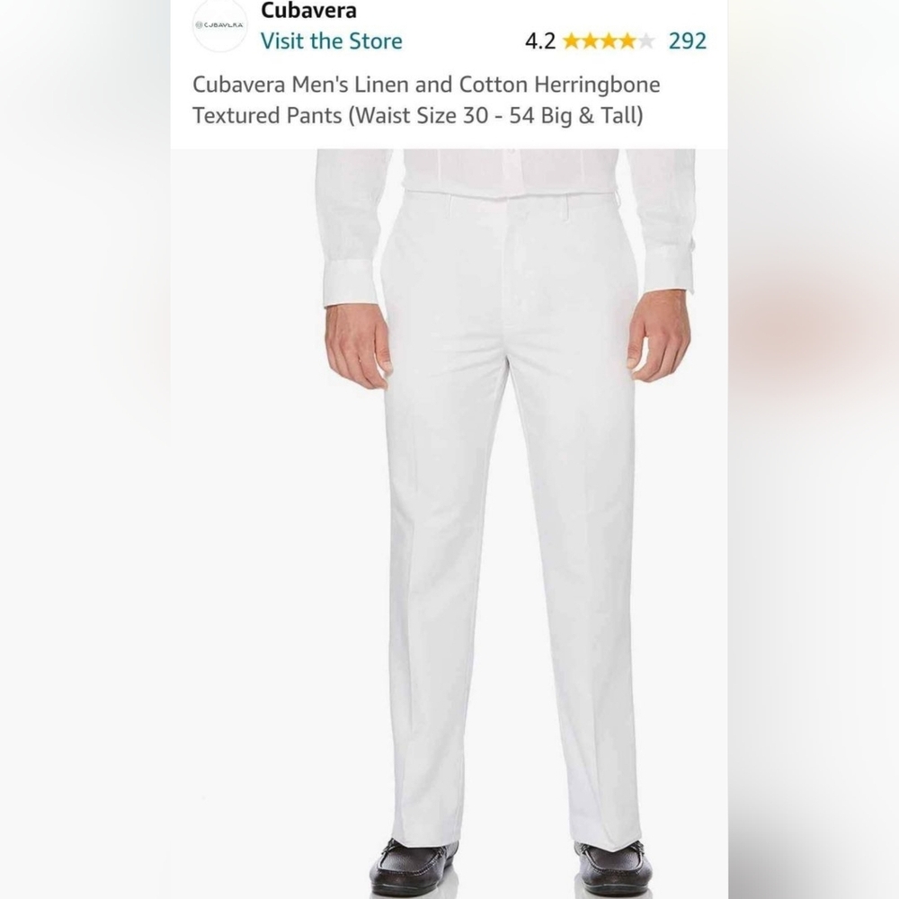 Cubavera Men's Linen and Cotton Herringbone Textured Pants size 52x30 - white
